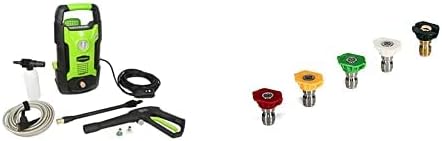 Greenworks GPW1602 1600 PSI 1.2 GPM Lavadora a presión (vertical de mano) con puntas de pulverización