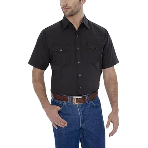 Ely Cattleman Men's Short Sleeve Solid Western Shirt, Black, XX-Large Cover
