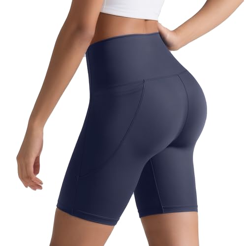 Womens ButterLuxe Biker Shorts 6Inches - High Waisted Elastic Workout Running Gym Volleyball Spandex Yoga with Pockets