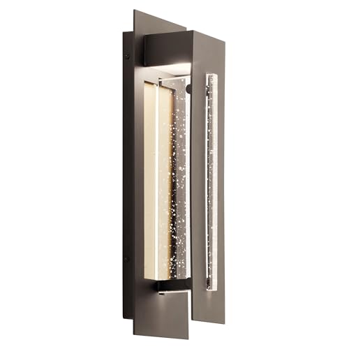 Kichler River Path Contemporary 1 Light LED Outdoor Wall Mount in Olde Bronze Finish with Clear Seeded Glass Panel for Porch, Patio and Garage Entryways, 49945OZLED