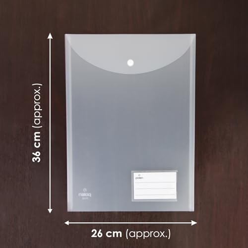 Image of POLEN 12 Pcs Vertical Transparent Button Bag,Folder with 40 Microns Poly Plastic File Folders-FS Letter Size,Snap Closure,Waterproof and Organizer Bags for School,College,Office and Etc.(White)