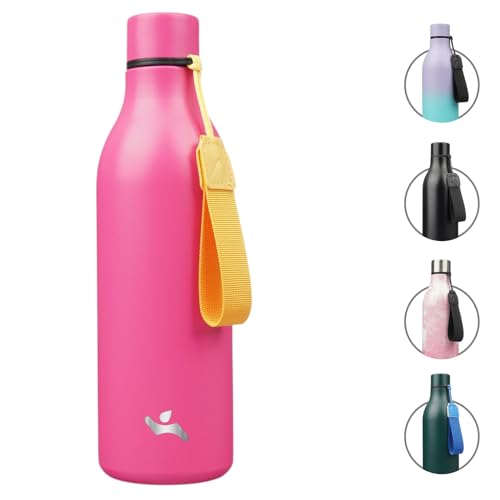 Image of Konokyo Insulated Water Bottle with Strap,25 oz Double Wall Stainless Steel Vacuum Bottles Metal Water Flask,Pink