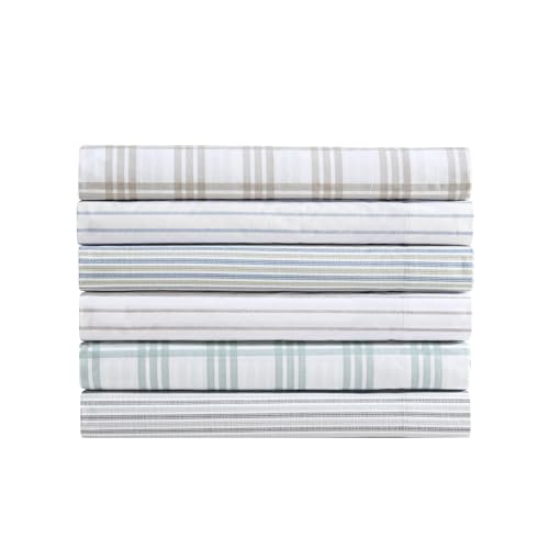 Image of Eddie Bauer - Twin Sheet Set, Cotton Percale Bedding Set, Super Soft and Bedding Set, Oeko-Tex Certified (Basic Plaid Beige, Twin)