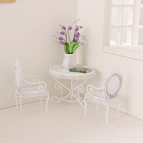 Cutemini DJ0051 Dollhouse Miniature Bistro Table & Chairs Set Accessories Metal 1:12 Scale Miniatures White Coffee/Tea Furniture Fairy Garden Cute Rustic Elegant Decorations Ornaments thumb #3