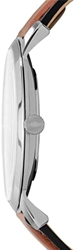 Fossil Men's Minimalist Quartz Stainless Steel and Leather Three-Hand Watch, Color: Silver, Luggage (Model: FS5304)