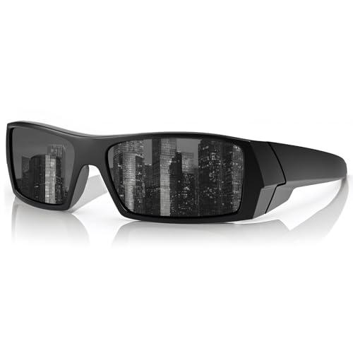 WISTON Z87 Sunglasses Wrap Around Sunglasses for Men Rectangular Safety Glasses UV400 for Sport Working 8231 Matte Black/Grey Lens Polarized