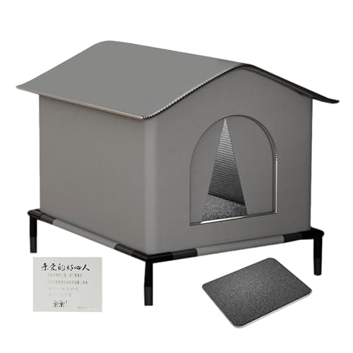 Caseta para Gatos Exterior, Refugio Exterior con Suelo Elevado Y Alfombrilla Cueva nidos para Mascotas con Aislamiento Térmico para Jardín Y Terraza