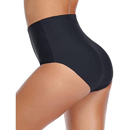 Pantalones cortos de natación para mujer, de cintura alta, pantalones cortos para mujer, traje de baño corto para mujer, traje de baño casual de moda de cintura alta, bikini, Negro, S