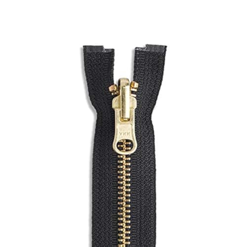 20 Inch Black Brass Jacket Zipper, Heavy Duty Metal Zipper for Sewing, Craft & Clothing Repair, Smooth Sliding, Closed End