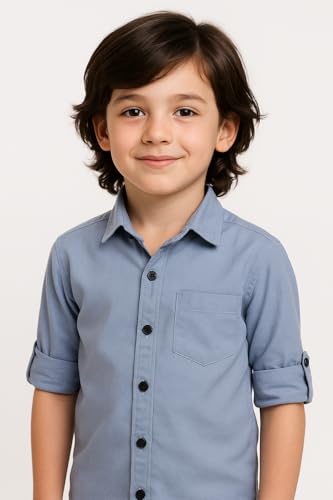 Image of Boys Kids Lavender Cotton Shirt, Long Roll-Up Sleeves, Party, Age 2-4 Years