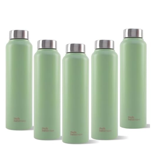 The Better Home Stainless Steel Bottle 1 Litre | Leak Proof, Durable & Rust Proof | Non-Toxic & BPA Free Steel Bottles 1+ Litre | Eco Friendly Stainless Steel Water Bottle (Pack of 5) (Green)