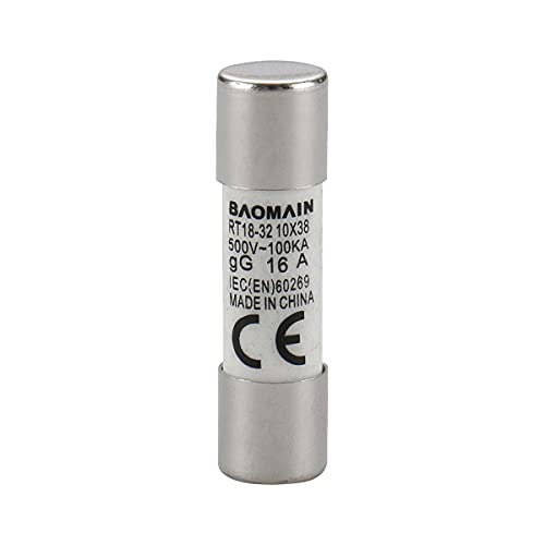 Baomain RT18-32 16A Fuse Link Rt18-32 (Ro15 Rt14 Rt19) 16A Cylindrical Ceramic Tube 10X38Mm 500V Ce Listed Pack Of 10 thumb #1