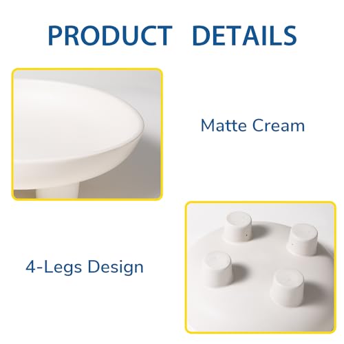 Tanirapel Ceramic Fruit Bowl for Kitchen Counter, 10" Large Decorative Bowl for Home Decor, Modern Pedestal Bowl with Four-Legs, Fruit Holder for Breads and Vegetable, Matte Cream