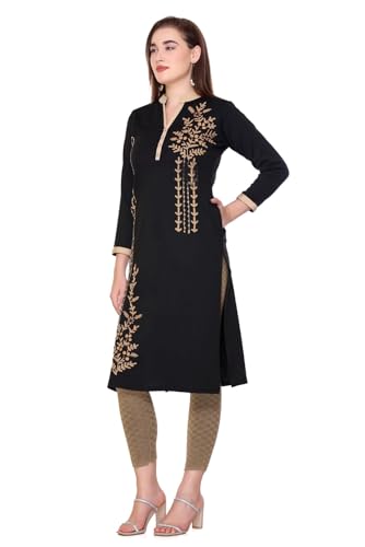Image of Rosary Women's Winter Woolen Kurti Embroidered Straight Fit Ethnic Wear with 2 Side Pockets