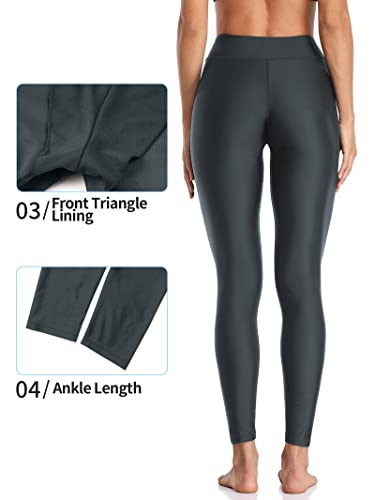 Calça de natação feminina ATTRACO com shorts de surfe e cintura alta, Cinza, Large