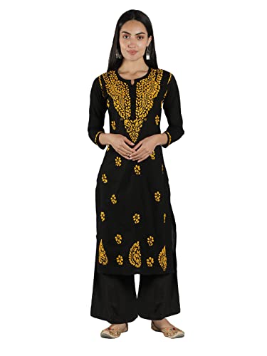 Image of Seva Chikan Hand Embroidered Lucknowi Chikankari Cotton Kurta Kurti for Womens SCL4219