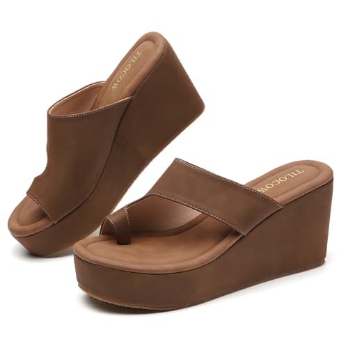Image of Tilocow Wedge Bunion Sandals for Women Platform Slipper High Heel Wedge Flip-Flop Light Weight Ladies Shoes