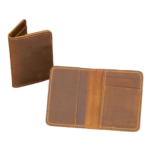 Slim Minimalist Bifold Wallet for Men & Women, RFID Blocking, Thin slim Bifold Design, Genuine Leather, Ultra Strong Stitching, Small Elastic Credit Card Holder for Front Pocket (Brown, Card Carry)