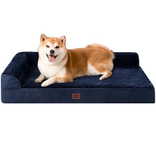EHEYCIGA Memory Foam Dog Bed Large Size Dogs, Orthopedic Dog Bed Large with Washable Removable Cover, Waterproof Pet Sofa Couch with Nonskid Bottom, 36x27x6, Navy Blue
