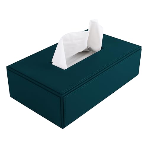 Image of V-CUBE DESIGNS Premium Vegan Leather Tissue Box Holder | Paper Napkin Holder | Sturdy Tissue Case /Cover /Dispenser /Organizer for Home /Bathroom /Office /Table /Desk /Car | Teal