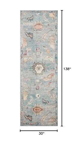 Loloi Margot Collection MAT-06 Denim/Multi 2'-6" x 11'-6" Runner Rug, No-Shed Easy Clean Large Patterned Area Rug for Living Room, Bedroom, Dining Area