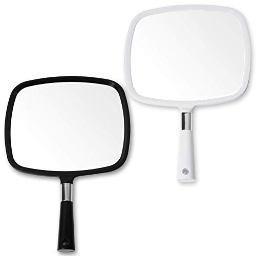 Mirrorvana Large & Comfy Black Barber Mirror with Handle and Mirrorvana Large & Comfy Hand Held Mirror with Handle - Professional Salon Model in White Bundle