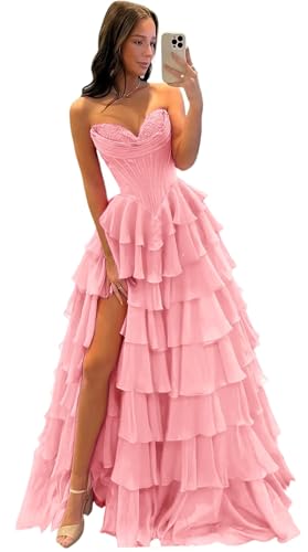 Misshow Robe de Bal Bustier Corset Volants Fente Haute, Robe Femme Chic Cérémonie Corset...