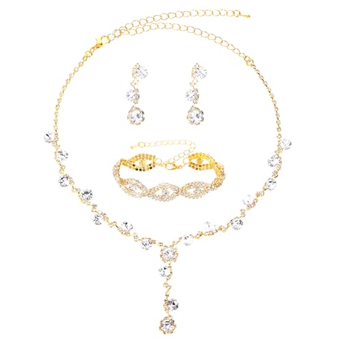 Gtziqa Schmucksets für Damen, Brautschmuck Set Gold Hochzeit Schmuck Damen Kristall Halskette Ohrringe Armbänder Set für Bräute Bridemaid Party Prom Kostüm Zubehör