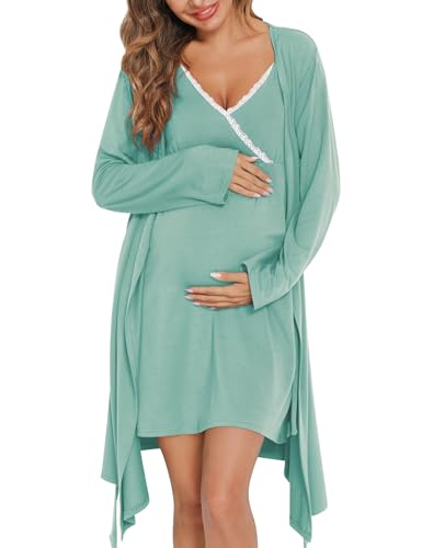 Maternity robe and nursing nightgown 2 piece set