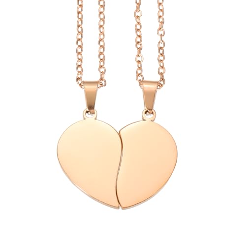 Colliers pendentif cœur brisé à graver : cadeau d'amitié or rose pour 5