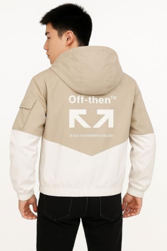 Image of Men's Hooded Windbreaker Jacket Lightweight Full Zip Color Block Casual Coat Water Resistant Outdoor Sports Hiking Running Travel Fashion Hoodie for Men