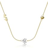 18K Gold Plated Luxury Heart Necklace for Women Gold Letter Necklace Exquisite Monogram Interwoven White Stone.