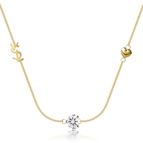18K Gold Plated Luxury Heart Necklace for Women Gold Letter Necklace Exquisite Monogram Interwoven White Stone.