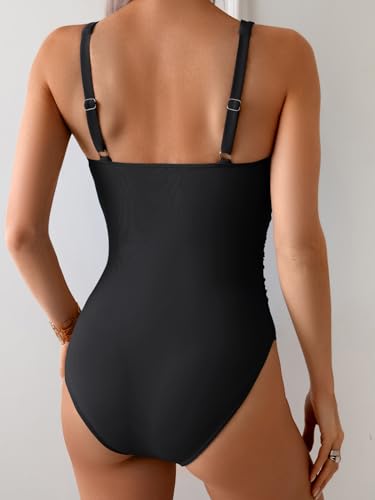 B2prity One Piece Swimsuit for Women Tummy Control V Neck Bathing Suit Slimming Ruched Swim Suit Cutout Swimwear2