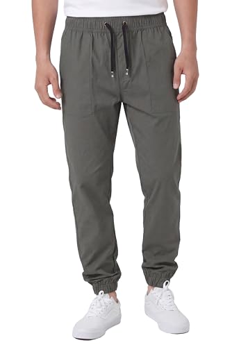 ITALYMORN Grey Mens Polyester Jogger Pants with Pockets (S,Mid Grey)