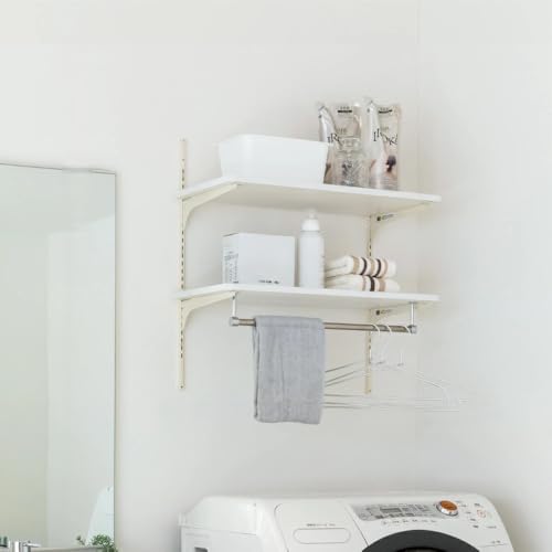 ランドリー可動棚パイプ付 幅60cm 洗濯機上 ランドリー収納 おしゃれ ウォールシェルフ 収納棚 洗面所 可動 自在 可動式 棚 セット 壁掛け ランドリーラック タオル収納