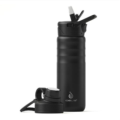 Image of IDEUS Vacuum Insulated Water Bottle, Stainless Steel Double Wall Flask Metal Sports Canteen with Leak-Proof Screw Cap (Black, 24oz (710ml))