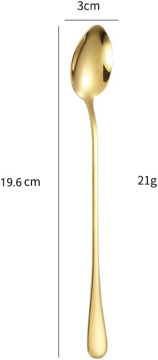 Miniatura 2 de Juego de 10 cucharas de mango largo para té helado, café y postres, acero inoxidable con cucharas mezcladoras chapadas en oro