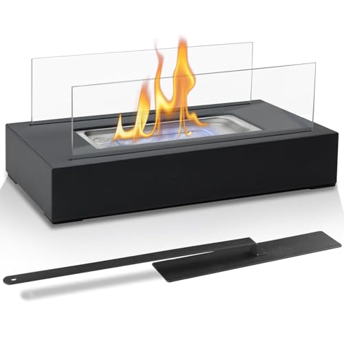 Brasero De Mesa - Chimenea De Mesa Rectangular De Acero Inoxidable, Recinto De Vidrio De Cuatro Lados A Prueba De, Compatible con S'Mores Cooking | Quemador Portátil Sin Humo para Interior/