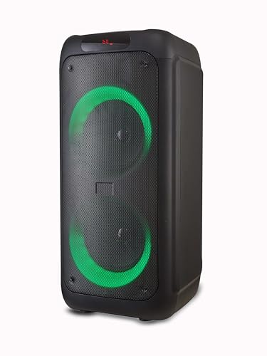 Image of Party Waves 700 | 100W Portable Bluetooth RGB Subwoofer Speaker with FM /USB /AUX /SD Slot, Include Remote Control, Wireless Microphone | 6 Hours Play Time | Party Lights and Carry Handle, Black