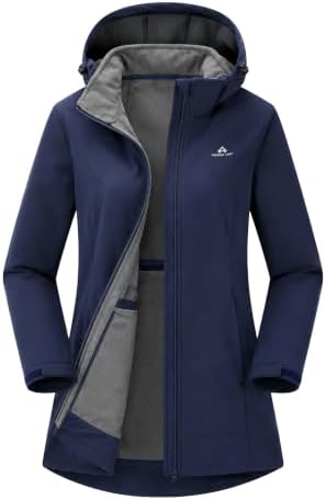 Pioneer Camp Softshelljacke für Damen Lang Softshellmantel Übergangsjacke | Wasserdicht & Winddicht Jackes Verstellbare Taille Regenparka mit ReißVerschluss Taschen für Wandern für