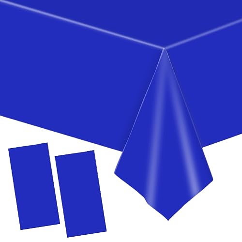 YAAVAAW 2 pièces Grand 137 * 274cm Bleu Royal Nappes Jetable,Rectangulaire Imperméables Nappe Plastique Décoration de Table pour Anniversaire de...