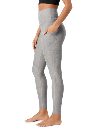 ODODOS Women's High Waisted Full Length Yoga Leggings with Pockets, 28" Inseam Ultra Soft odSTRATUM Tech Workout Running Yoga Pants, Silver Heather, X-Large