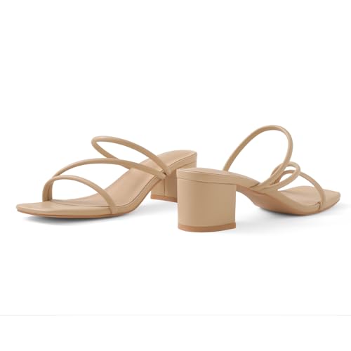 Image of Shoe'N Tale Strappy Heels For Women Low Chunky Block Heel Heeled Sandals Square Open Toe Slip On Slides Mules