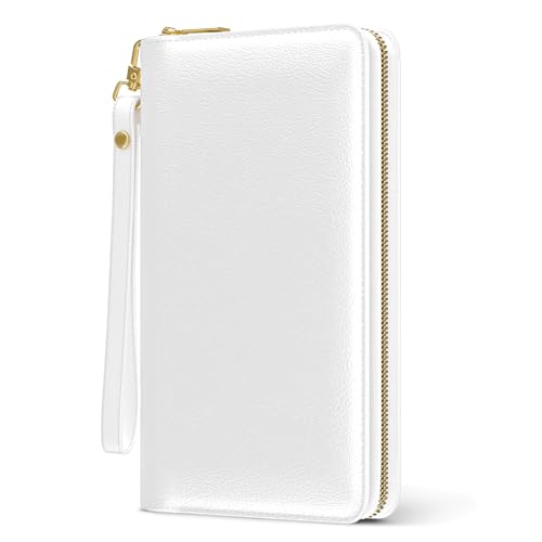 Image of Nipichsha Womens Wallet, RFID Wristlet Wallet for Women, Cute Ladies Purse, Large Credit Card Clutch Purse, Leather Card Holder Wallets with Zipper & Phone Holder, White