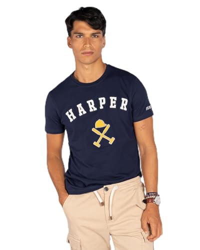 HARPER & NEYER Camiseta Retro de Hombre en Color Azul (FR/ES, Letras, XL, Regular, Regular, Navy Blue)