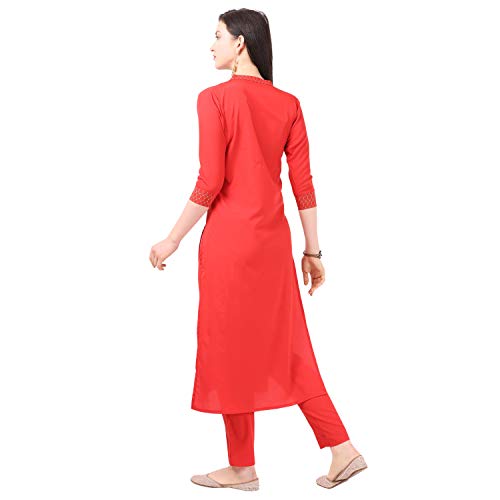 Image of NAINVISH Women Red Crepe Straight Kurti with Pant Set (SD032)