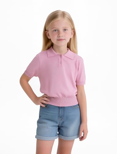Girls Short Sleeve Polo Shirt V Neck Button Down Shirts Summer Knit School Uniform Crop Tops3