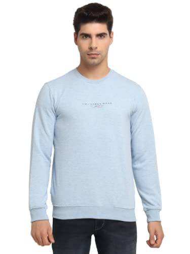 Mens Casual Winter Wear Full Sleeves Round Neck Warm Typographic Prints Cotton Sweatshirt  Sky Blue (MSWS00019-SKY Melange)