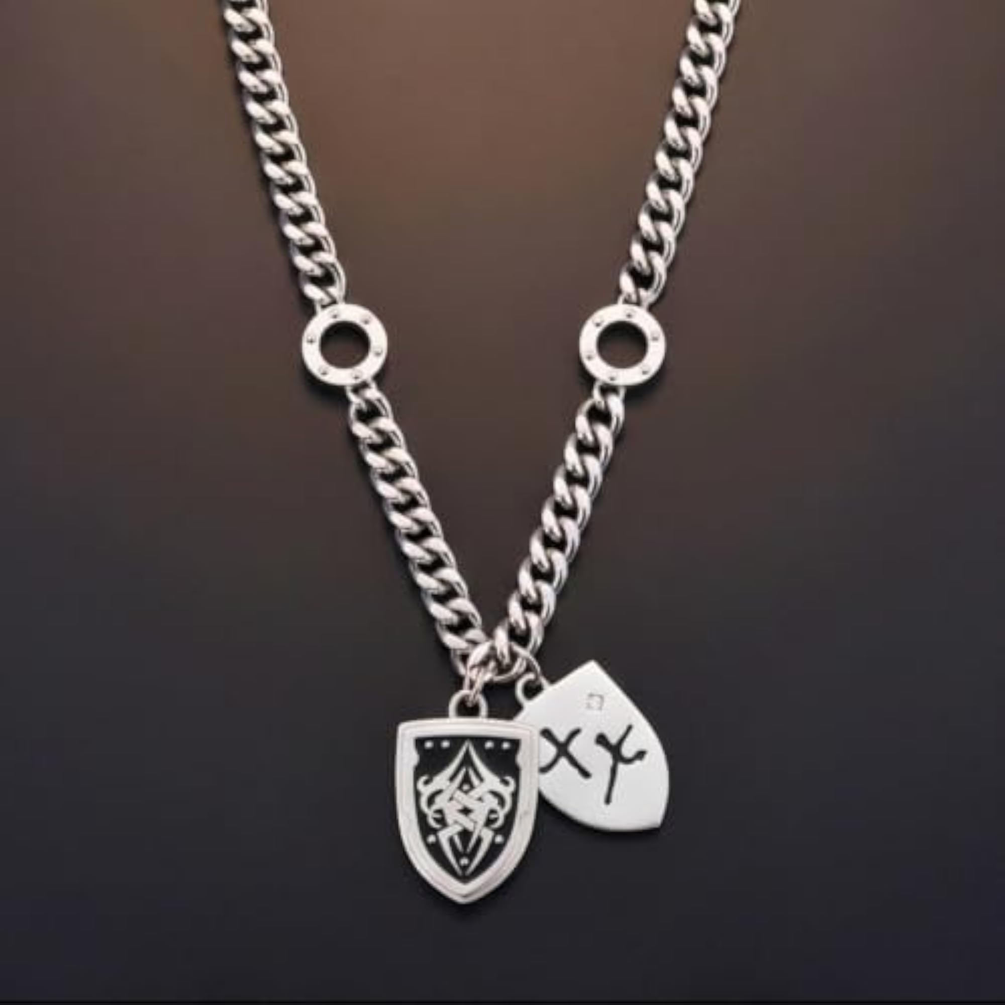 Men's TWIN CREST Titanium Steel Pendant with Cuban Link Chain